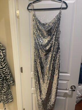 Silver Sequin Cowl Neck Slip Dress